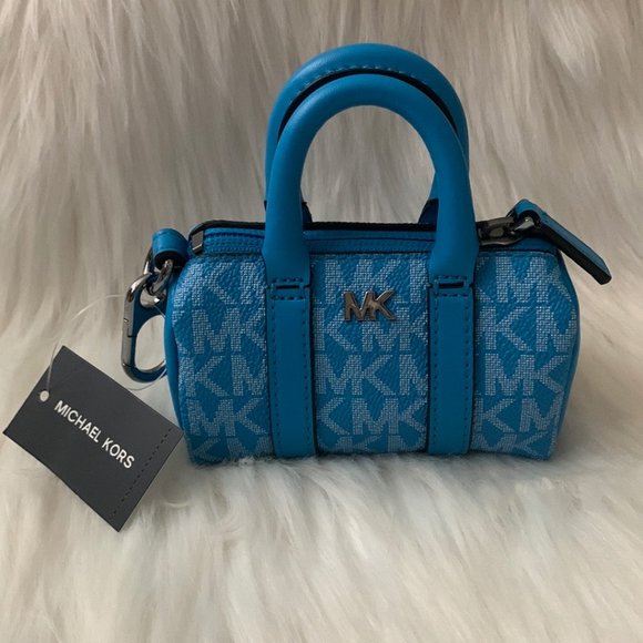 MICHAEL KORS Signature Micro Duffle Coin Purse Key Ring in Perfect Sky Blue - Picture 1 of 3